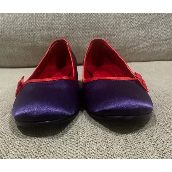 Grasshoppers Red Hat Society Purple Satin Bow Heels Women's Size 6.5 - Picture 2 of 10
